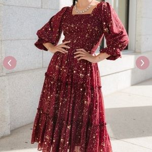 NWT Ivy city co Starry nights dress in maroon, xxs, sold out color.